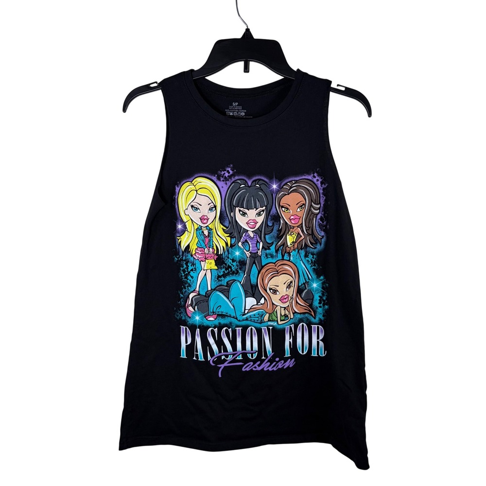 Bratz Passion for Fashion Graphic Muscle Tank Top Cut Off Sleeveless Black S